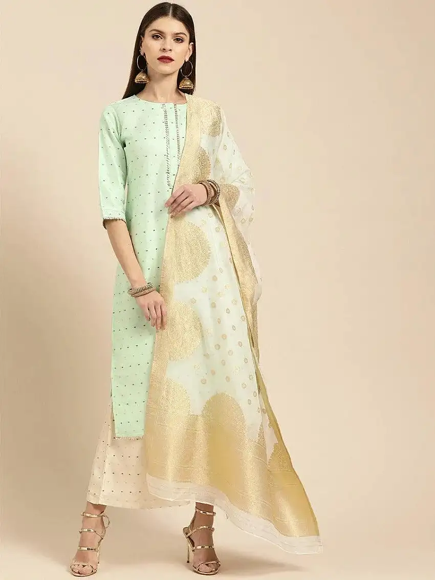 Sea Green Self Design Chanderi Suit Set