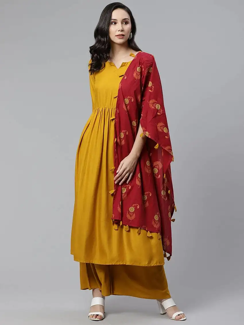 Yellow Solid Rayon Suit Set
