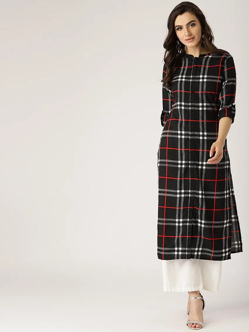 Black Checkered Crepe Kurta