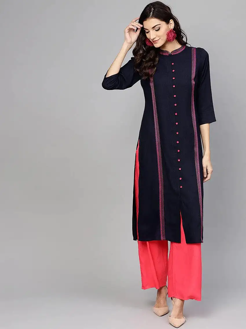 Blue Solid Rayon Kurta