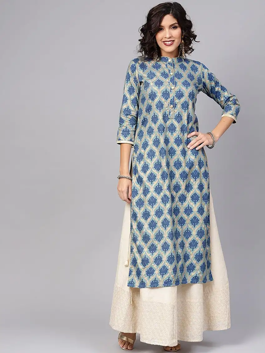 Blue Printed Cotton Kurta