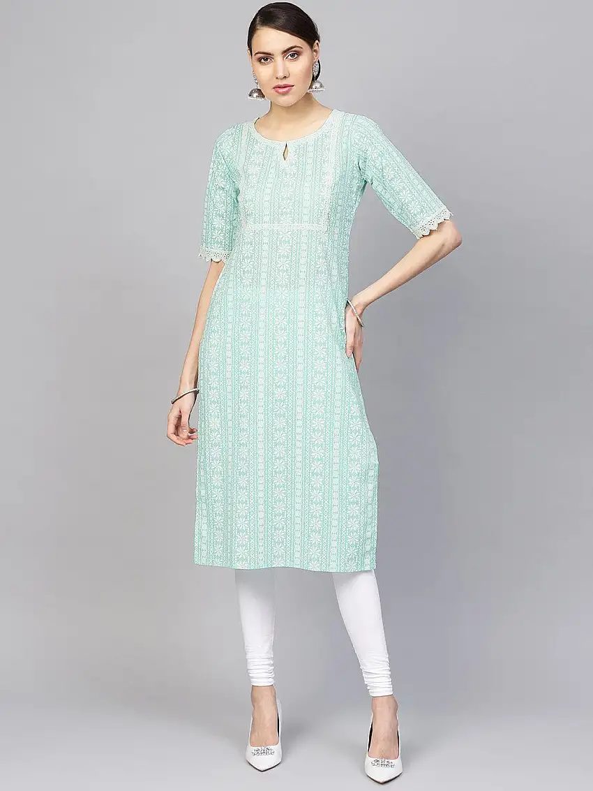 Blue Printed Cotton Kurta
