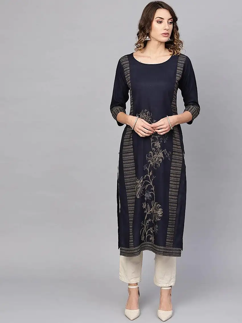 Blue Printed Cotton Kurta