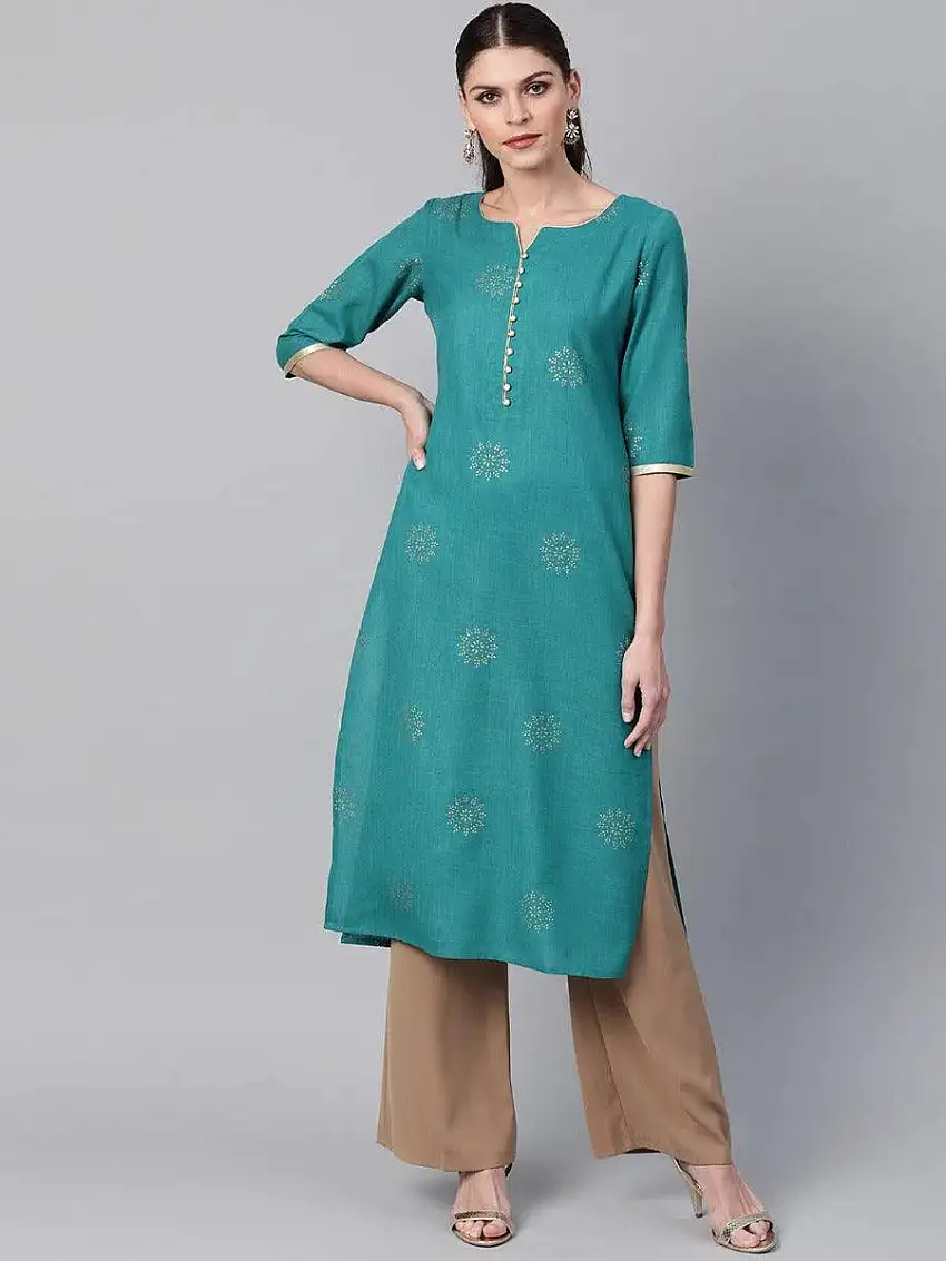 Green Printed Cotton Kurta