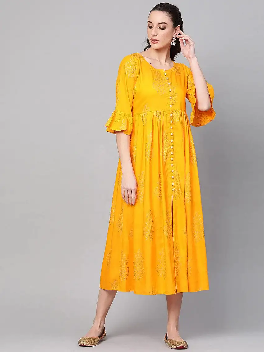 Yellow Printed Cotton Dress