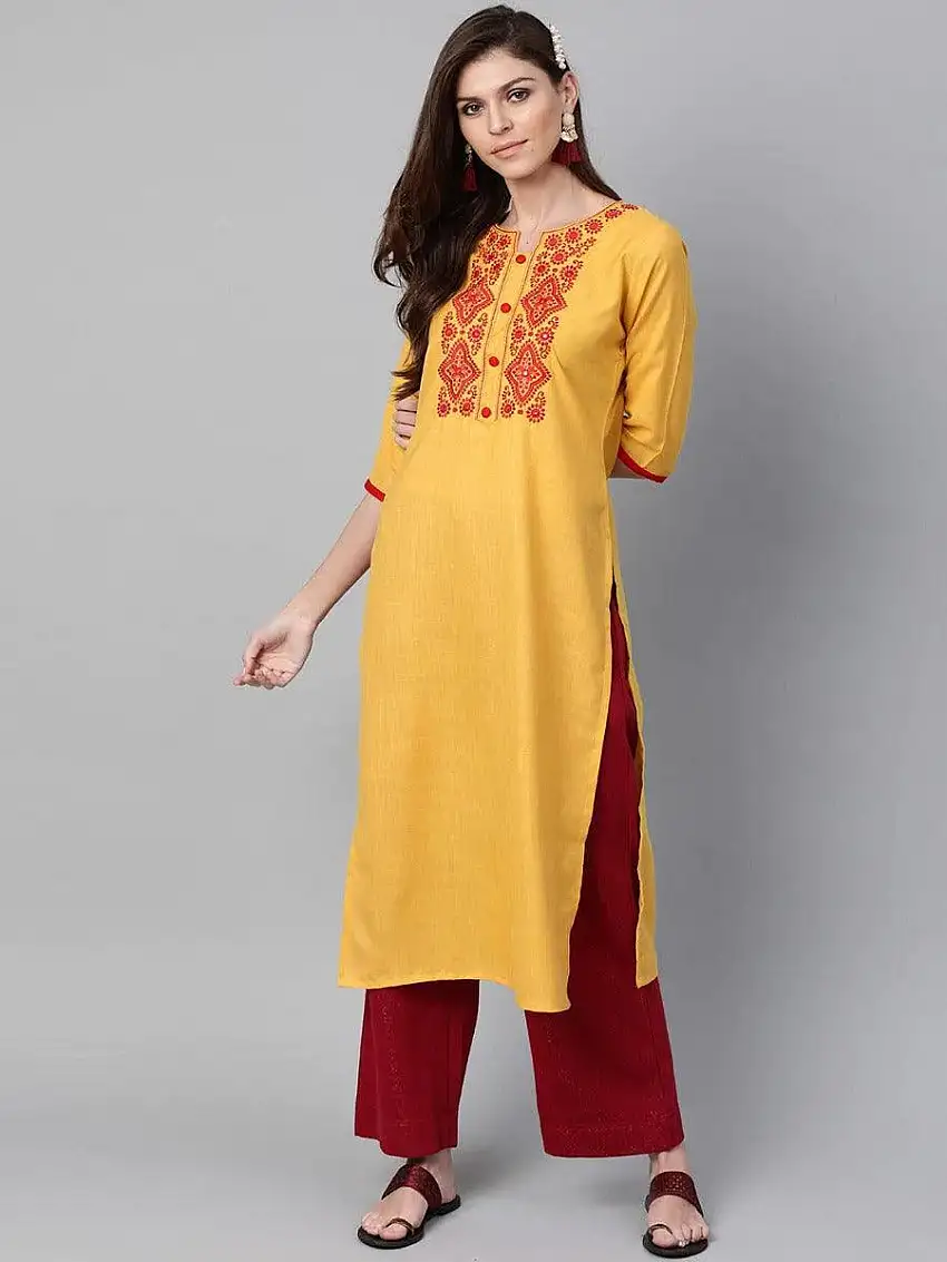 Yellow Yoke Design Cotton Kurta