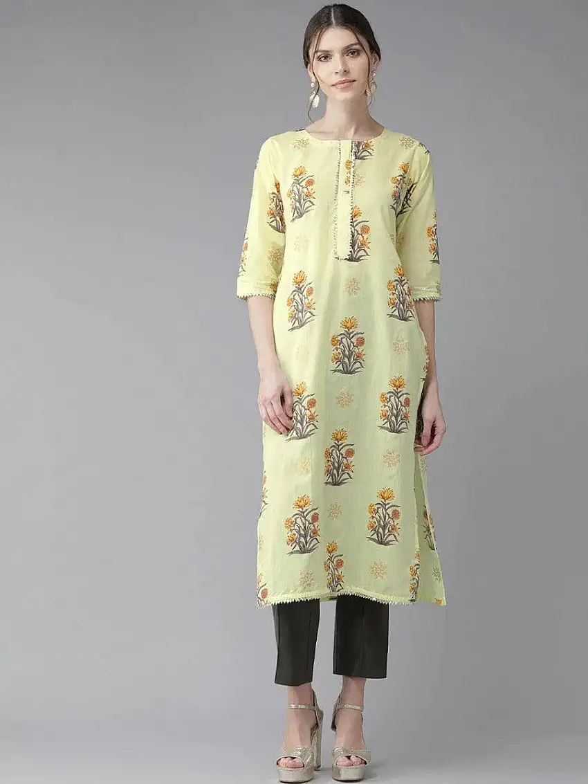 Yellow Gota Patti Cotton Kurta