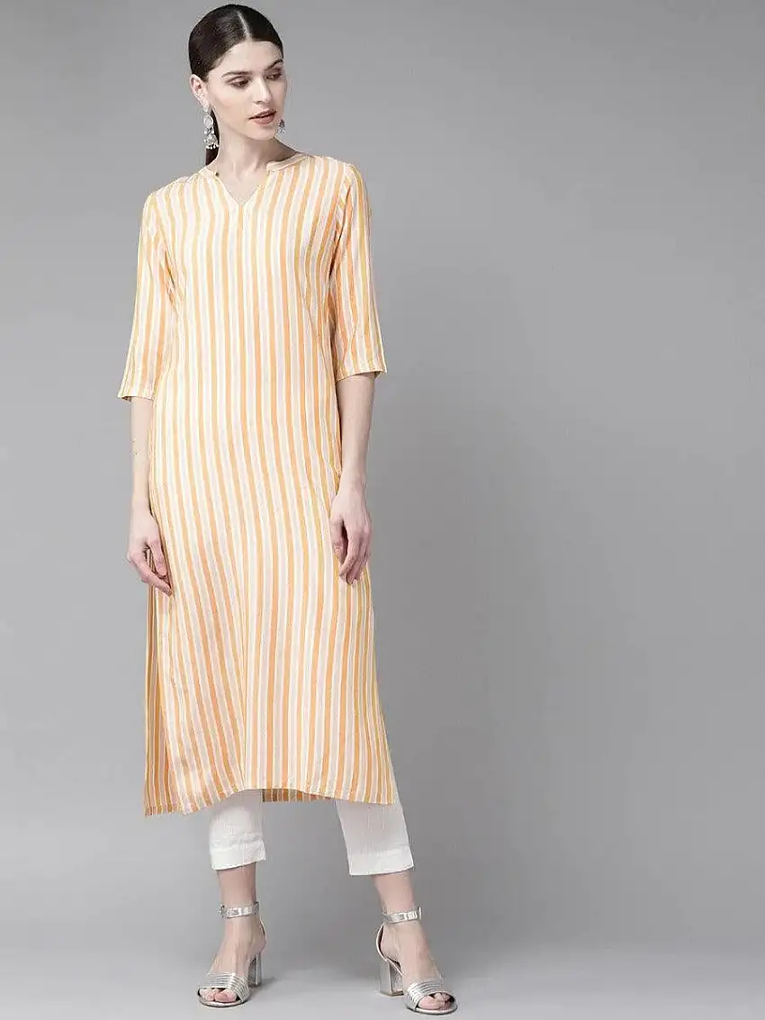 Yellow Striped Rayon Kurta