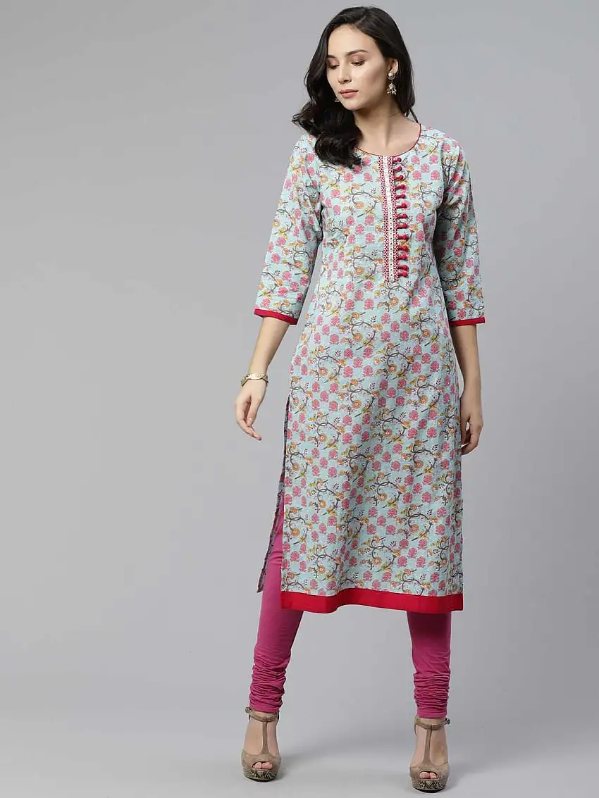 Blue Printed Cotton Kurta
