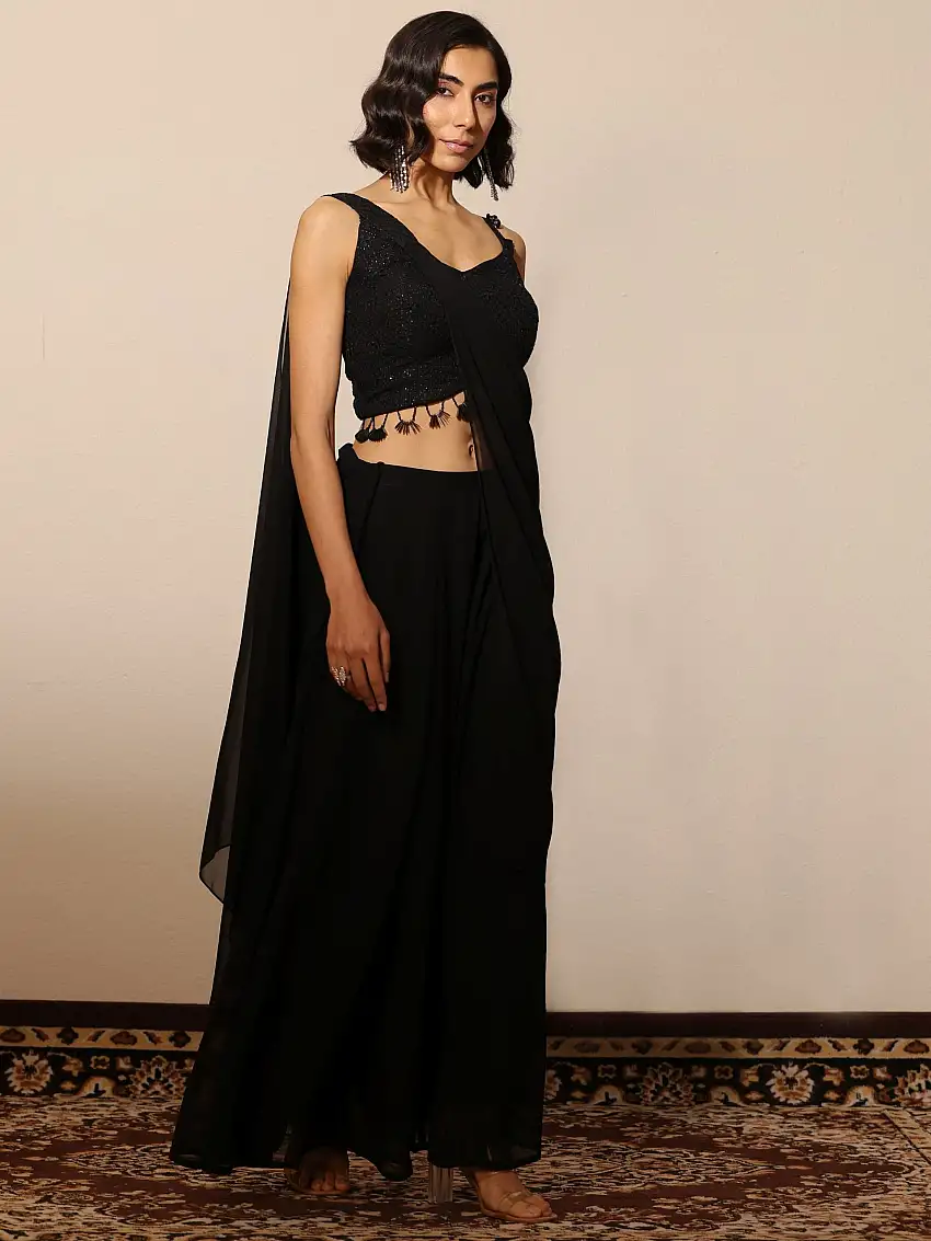 Black Embroidered Georgette Co-Ord Sets
