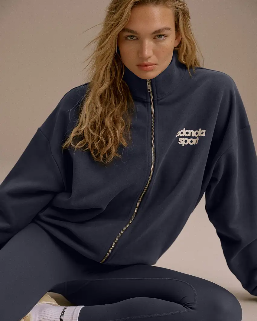 AS Bold Oversized Full Zip Funnel Neck Sweatshirt - Midnight Blue/Marshmallow White