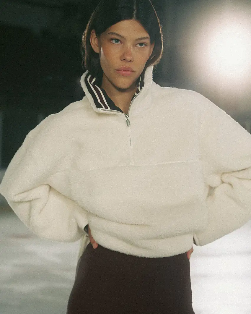 Quarter Zip Borg Jacket - Marshmallow White