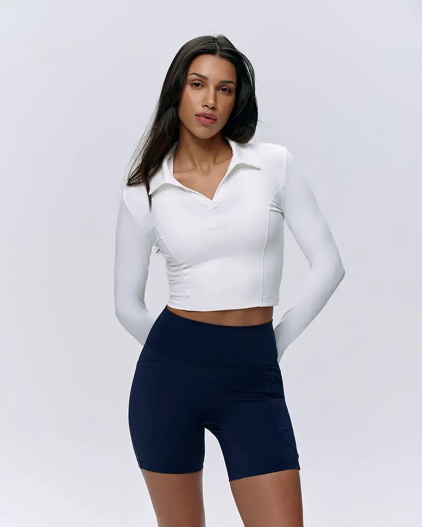 Brushed Long Sleeve Collared Top - White