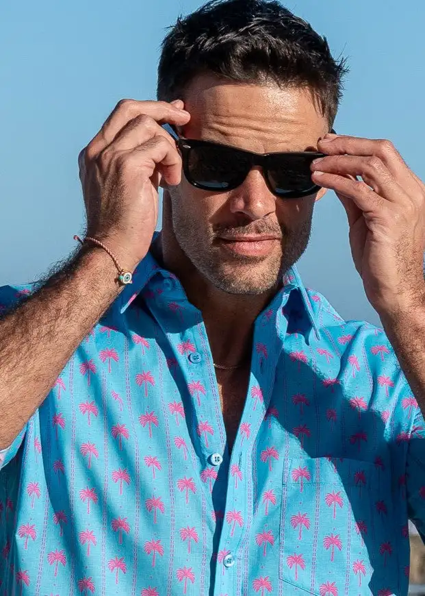 Frangipalmi Mens' Cotton Shirt in Turquoise