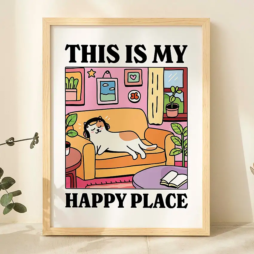This Is My Happy Place Cat Couch Print