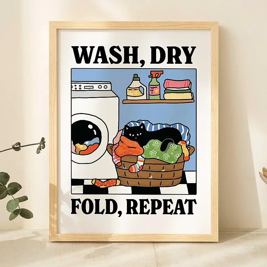 Wash, Dry, Fold Repeat' Cat Print