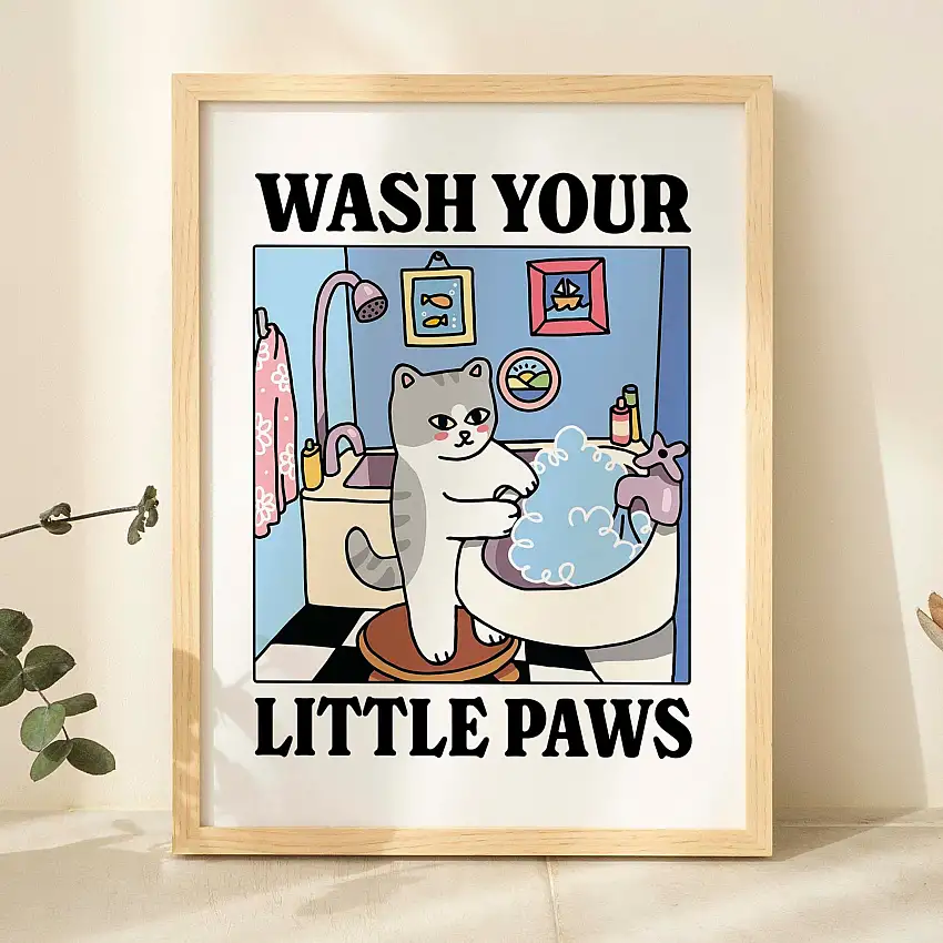 Wash your little Paws' Grey Cat Print