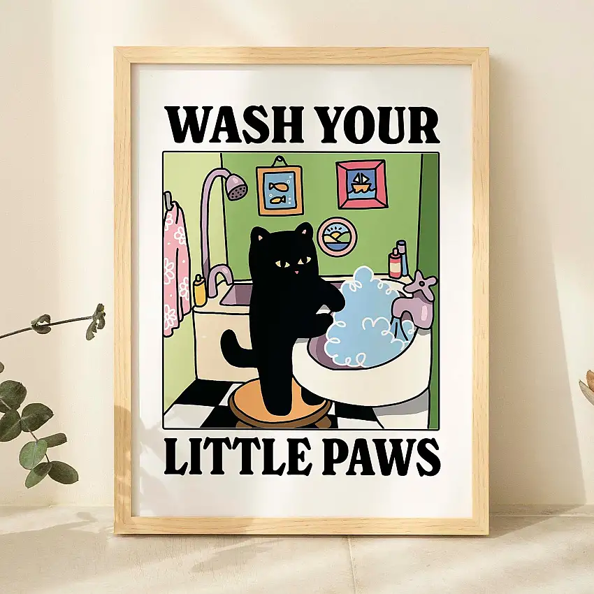 Wash your little Paws' Green Cat Print