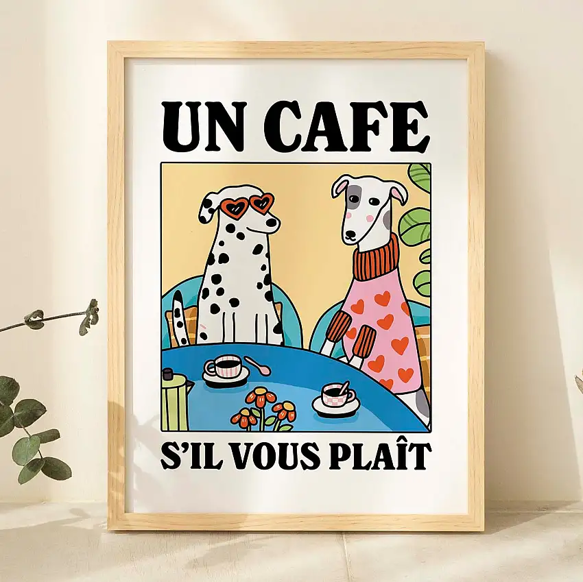 Un Cafe Sil Vous Plait Dog Print