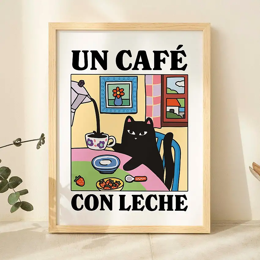 Un Cafe Con Leche' Cat Print