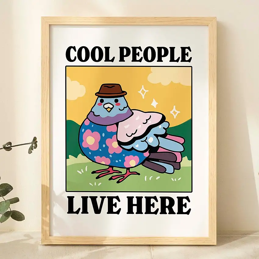 Cool People Live Here' Yellow Pigeon Print