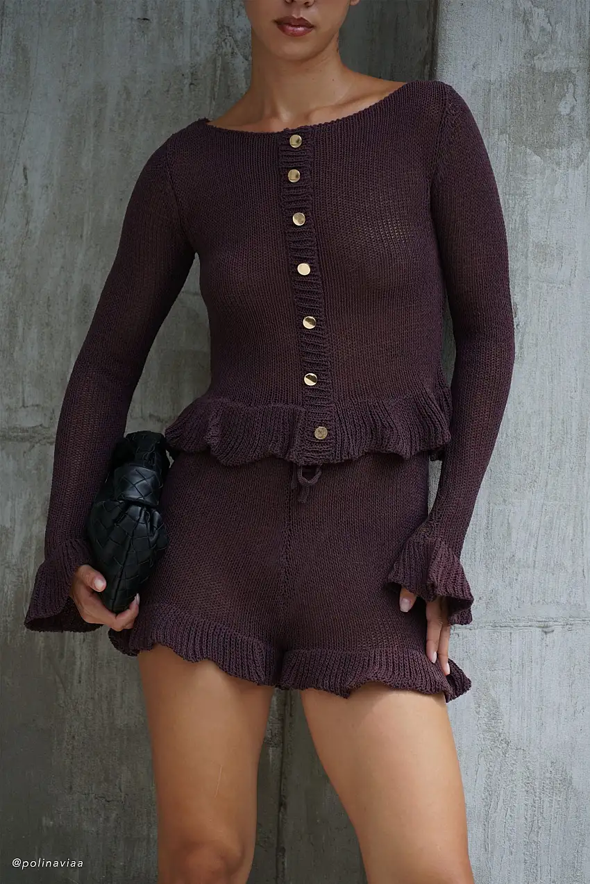 Eleanor Knit Frill Cardigan - Chocolate