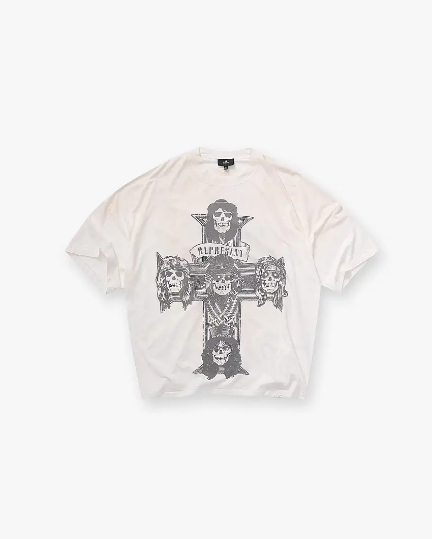 Represent X Guns N' Roses Cross T-Shirt - Washed Ecru
