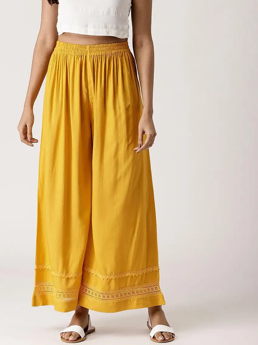 Yellow Solid Rayon Palazzos