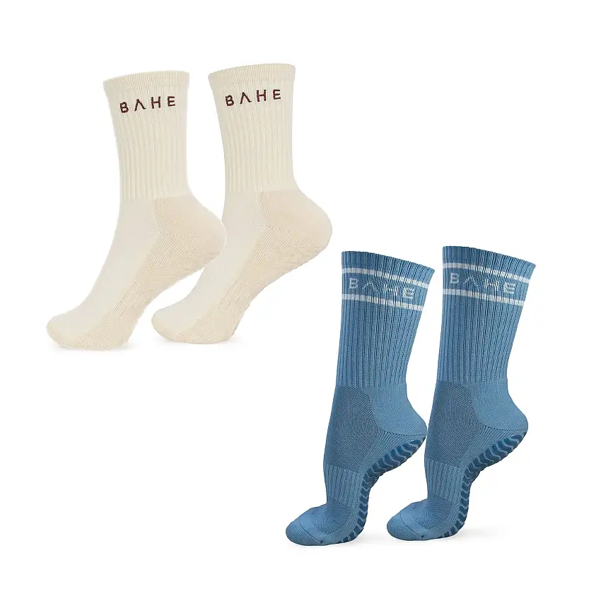 STUDIO GRIPPY CREW SOCKS 2 PACK COCONUT/POWDER BLUE