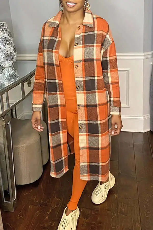 Button Front Plaid Outerwear