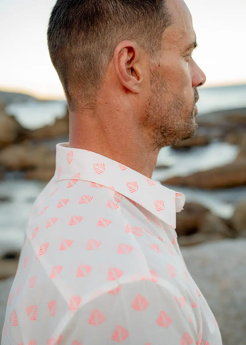 Tulsi Mens' Cotton Shirt in White and Coral