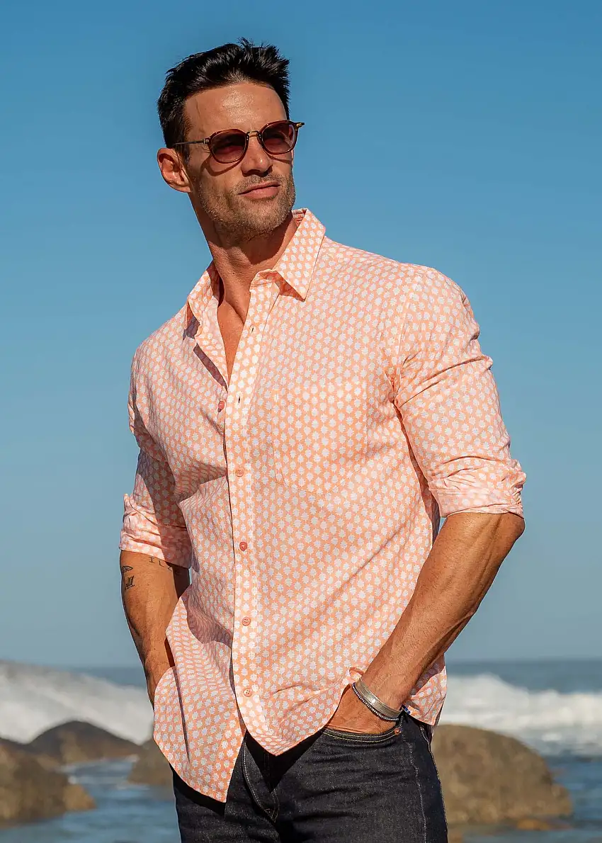 White Lotus Mens' Organic Cotton Shirt in Peach