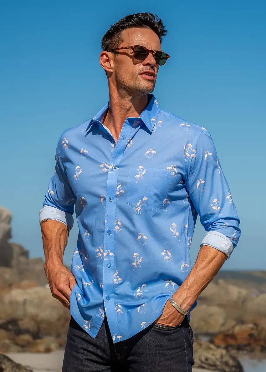 Go Go Birds Mens' Organic Cotton Shirt in Blue