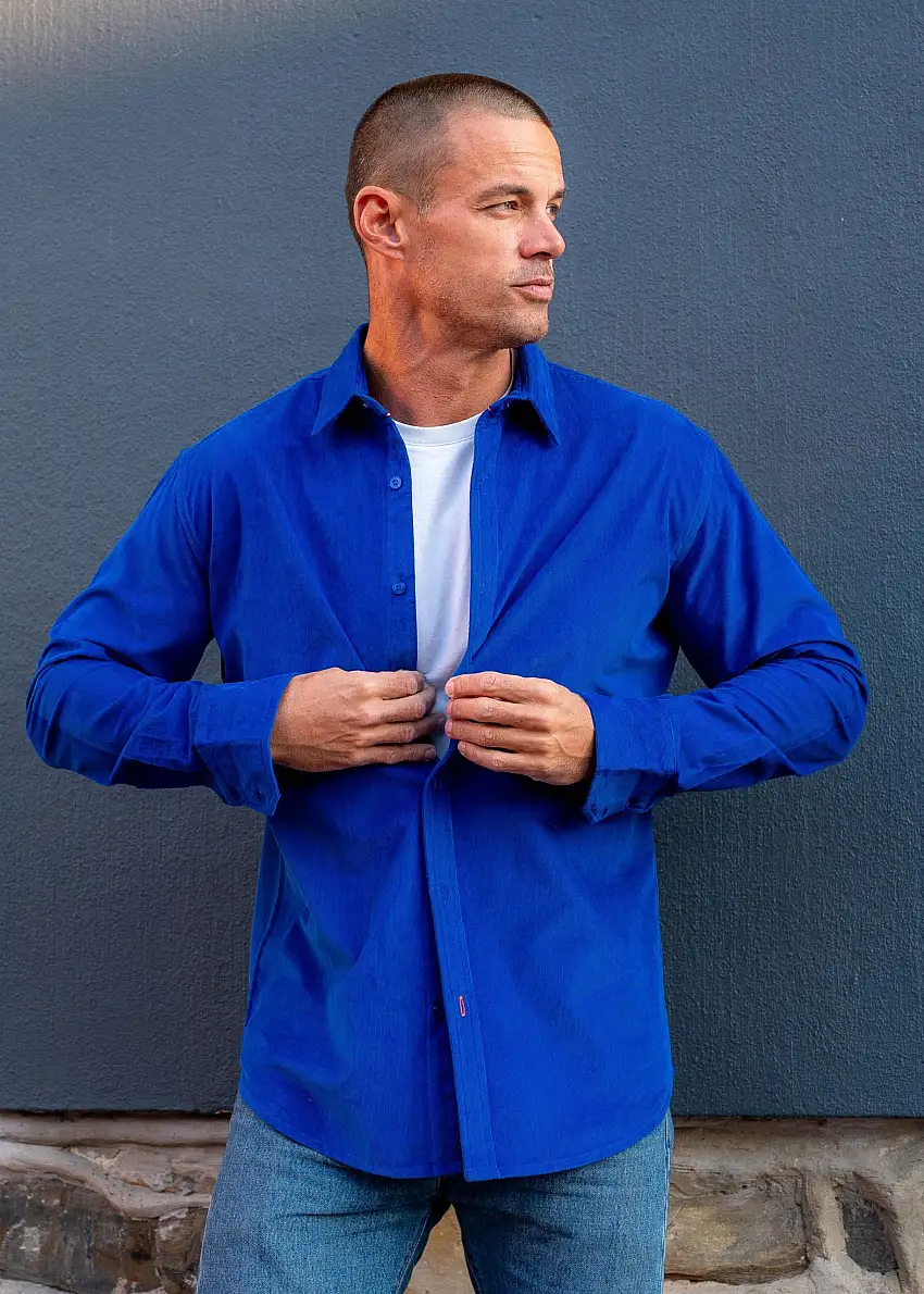 Corduroy Mens' Organic Cotton Shirt in Electric Blue