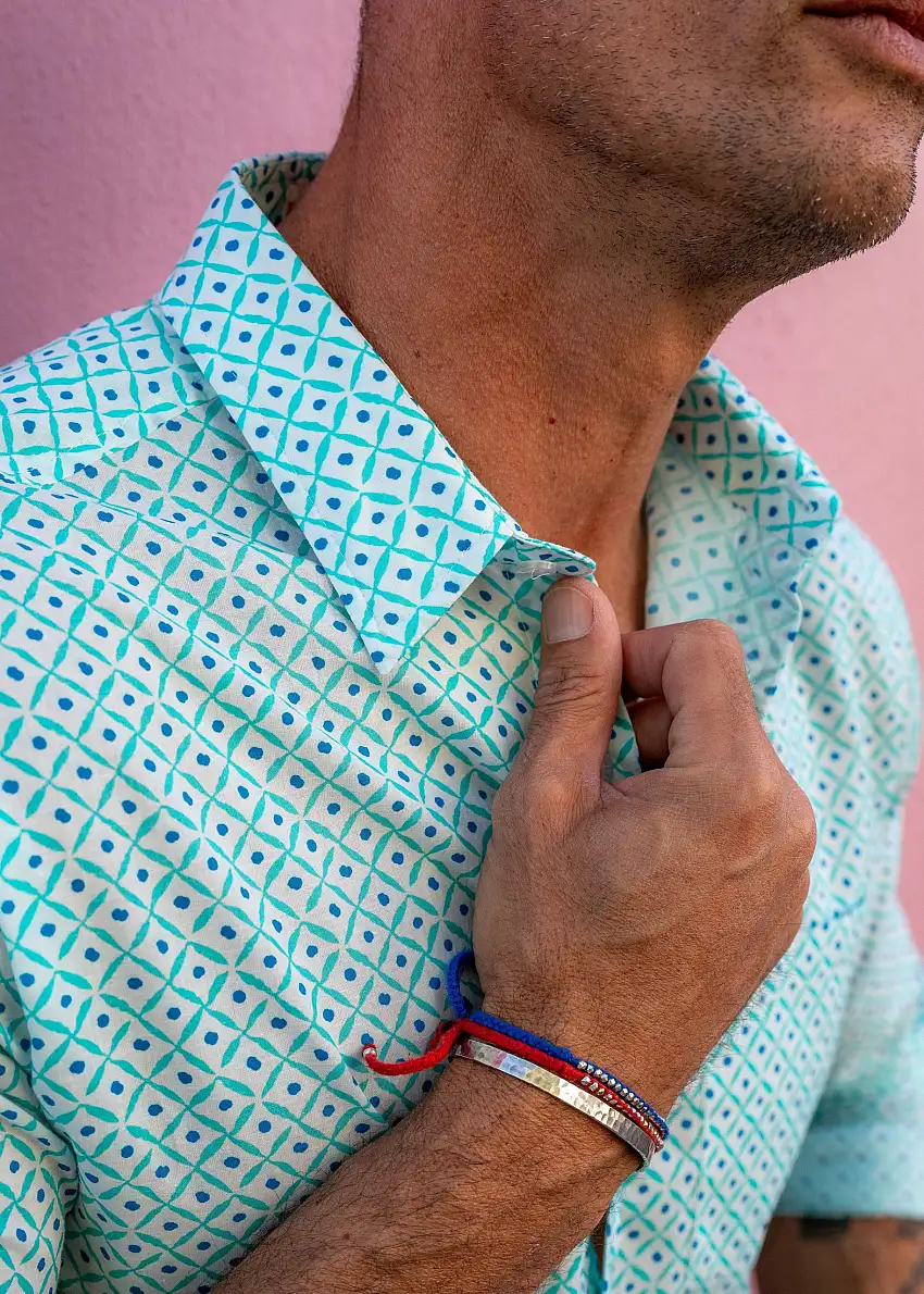 Diamond Dot' Organic Cotton Shirt in Blue Lagoon