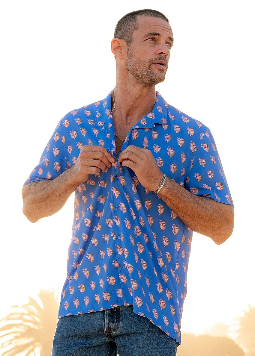 Montana Calor Mens' Eco-Viscose Short Sleeve Shirt in Blue