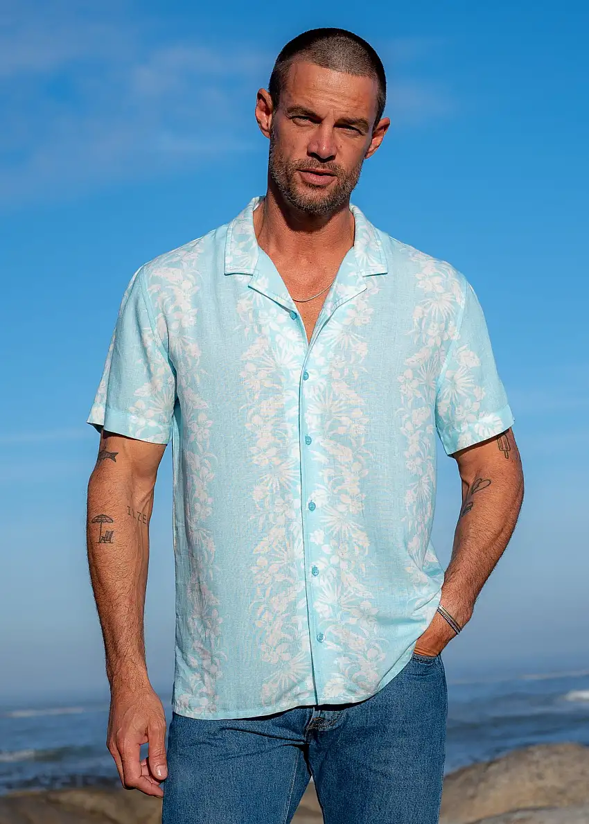 Fushi Lagoon Men's Linen Viscose Short Sleeve Shirt