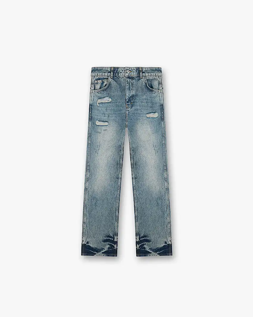 R3 Distressed Baggy Denim - Blue Cream