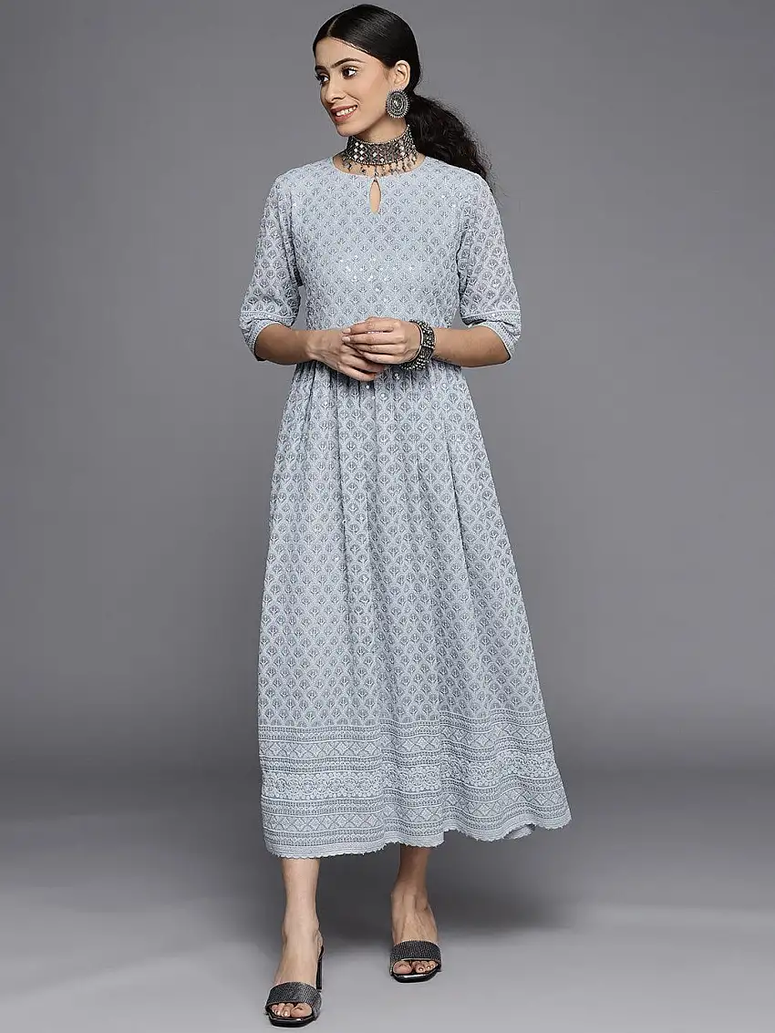 Blue Embroidered Georgette Dress