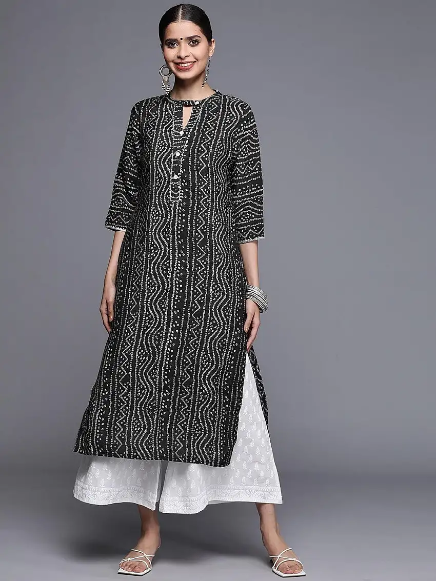 Black Printed Chanderi Silk Kurta
