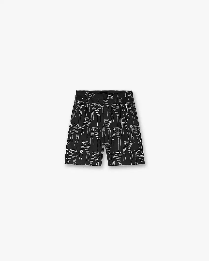Embroidered Initial Tailored Short - Black