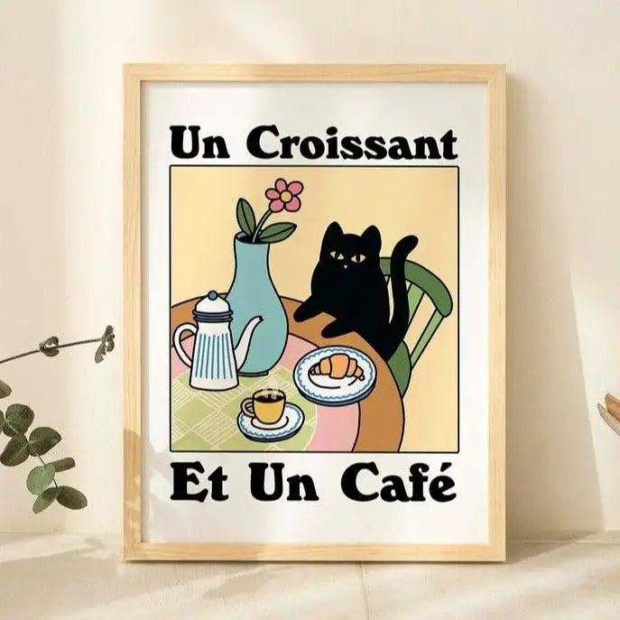 Un Croissant, et un cafe' Cat Print