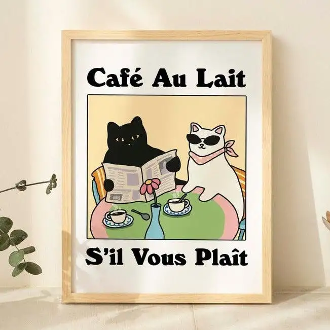 Cafe au lait' Cat Print