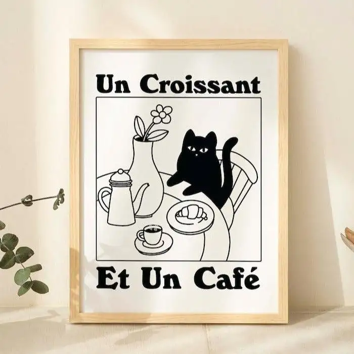 Un Croissant, et un cafe' Cat Print