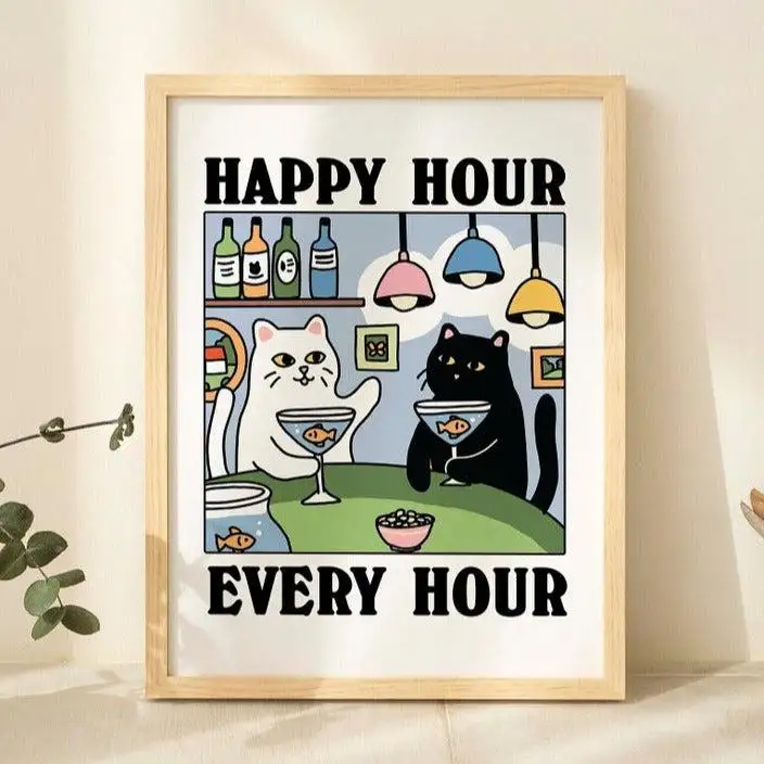 Happy Hour' Cat Print