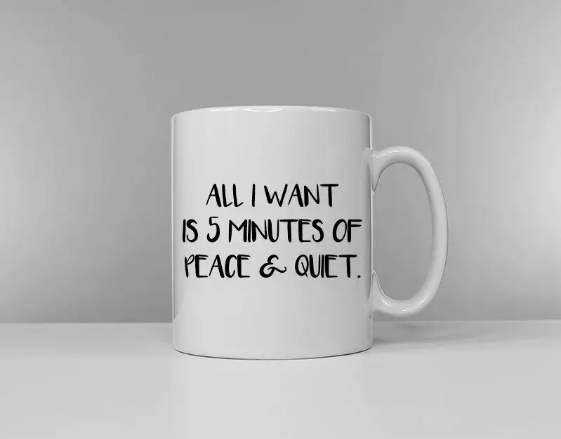 All I Want Is 5 Minutes Of Peace And Quiet Funny Slogan Coffee Mug