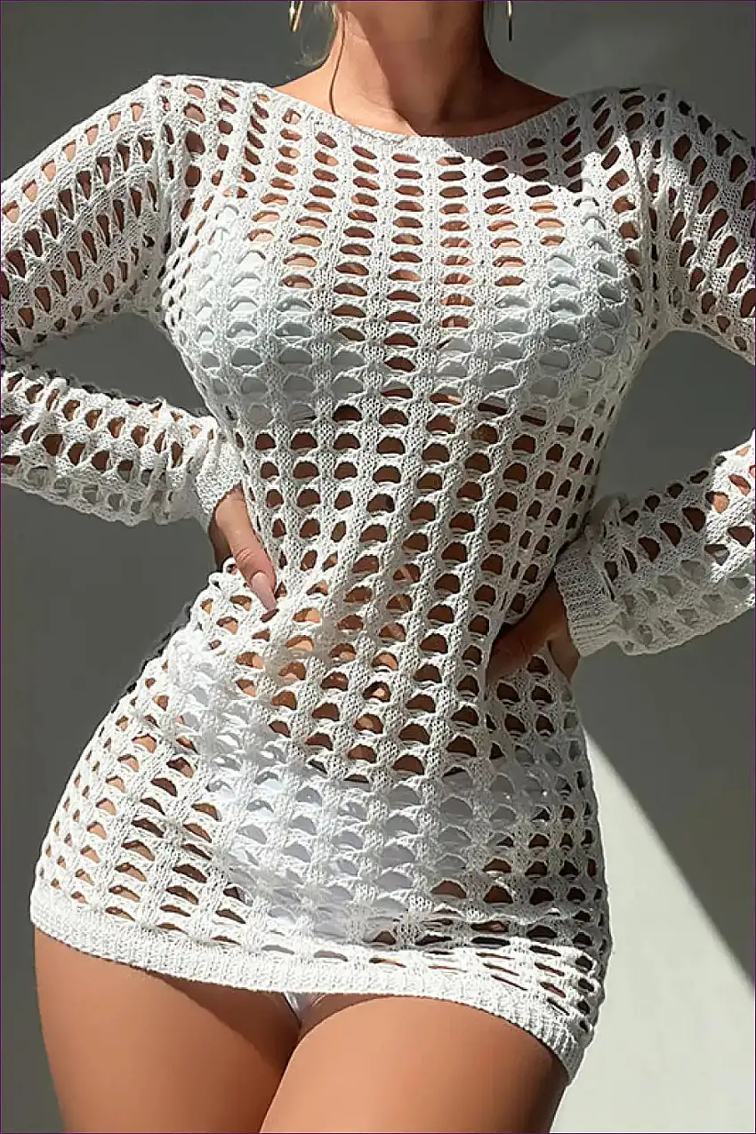 Alluring Plaid Texture Hollow Out Beach Cover Up - Boho Chic