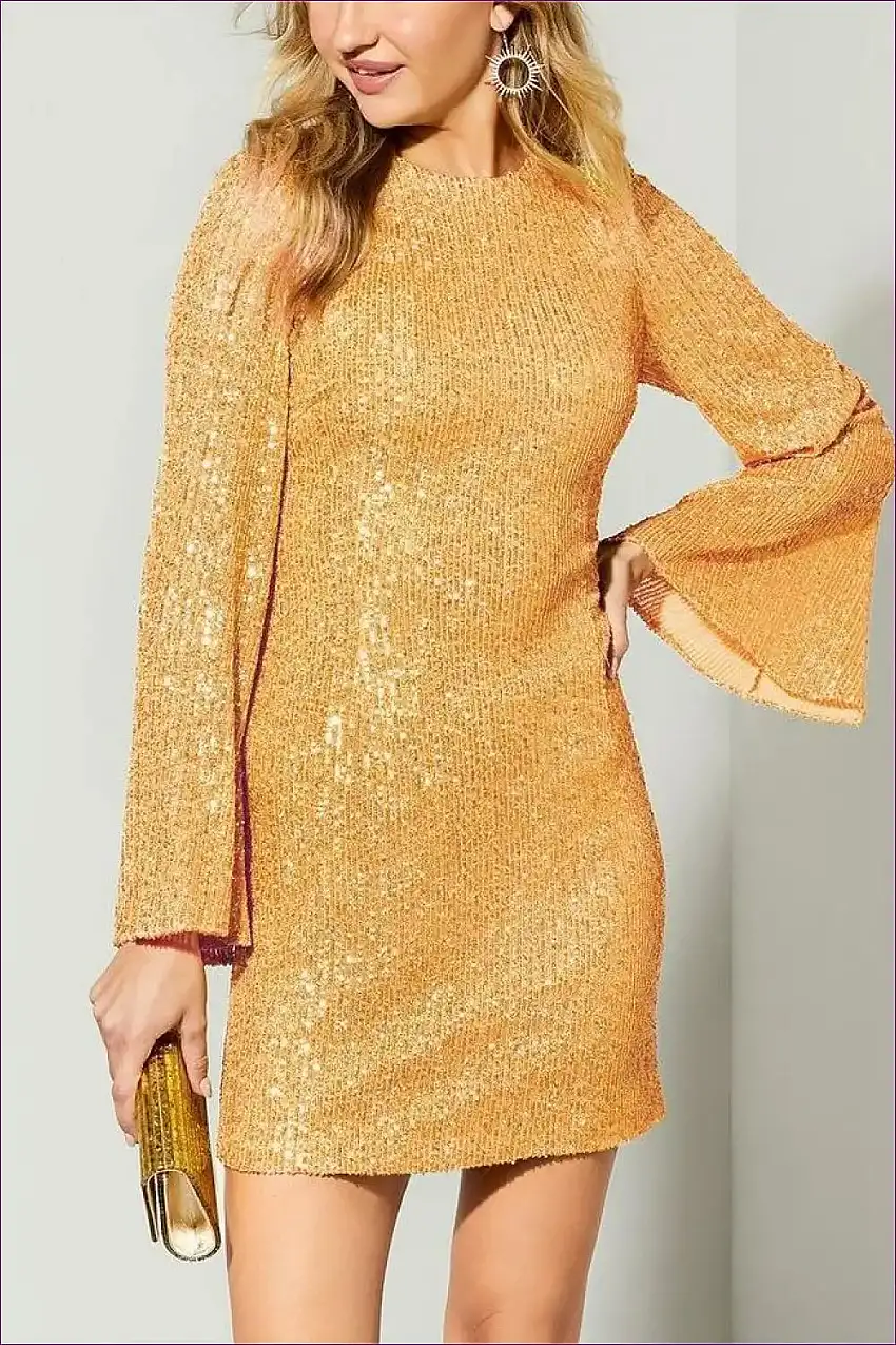 Autumn Winter Sequined Flare Dress - Dazzling Radiance