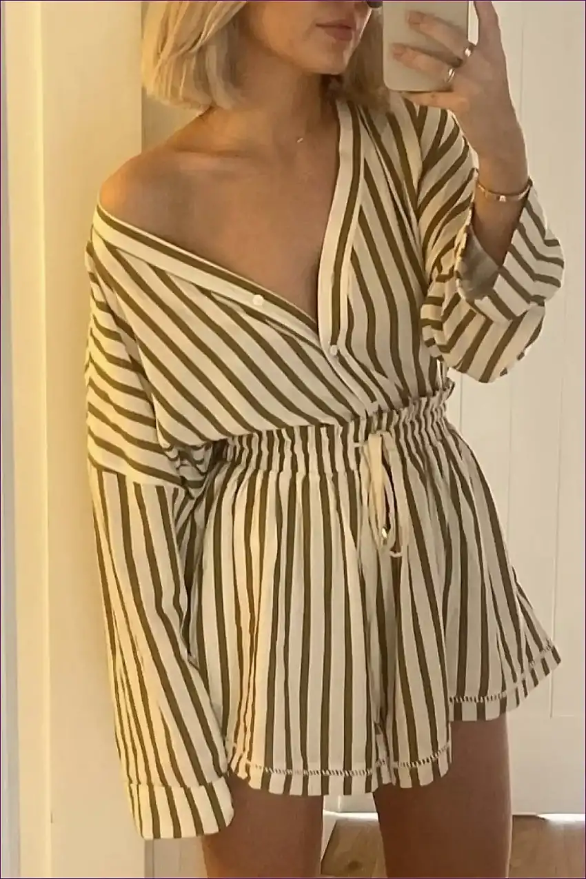 Beige Striped Two-piece Set - Effortlessly Chic