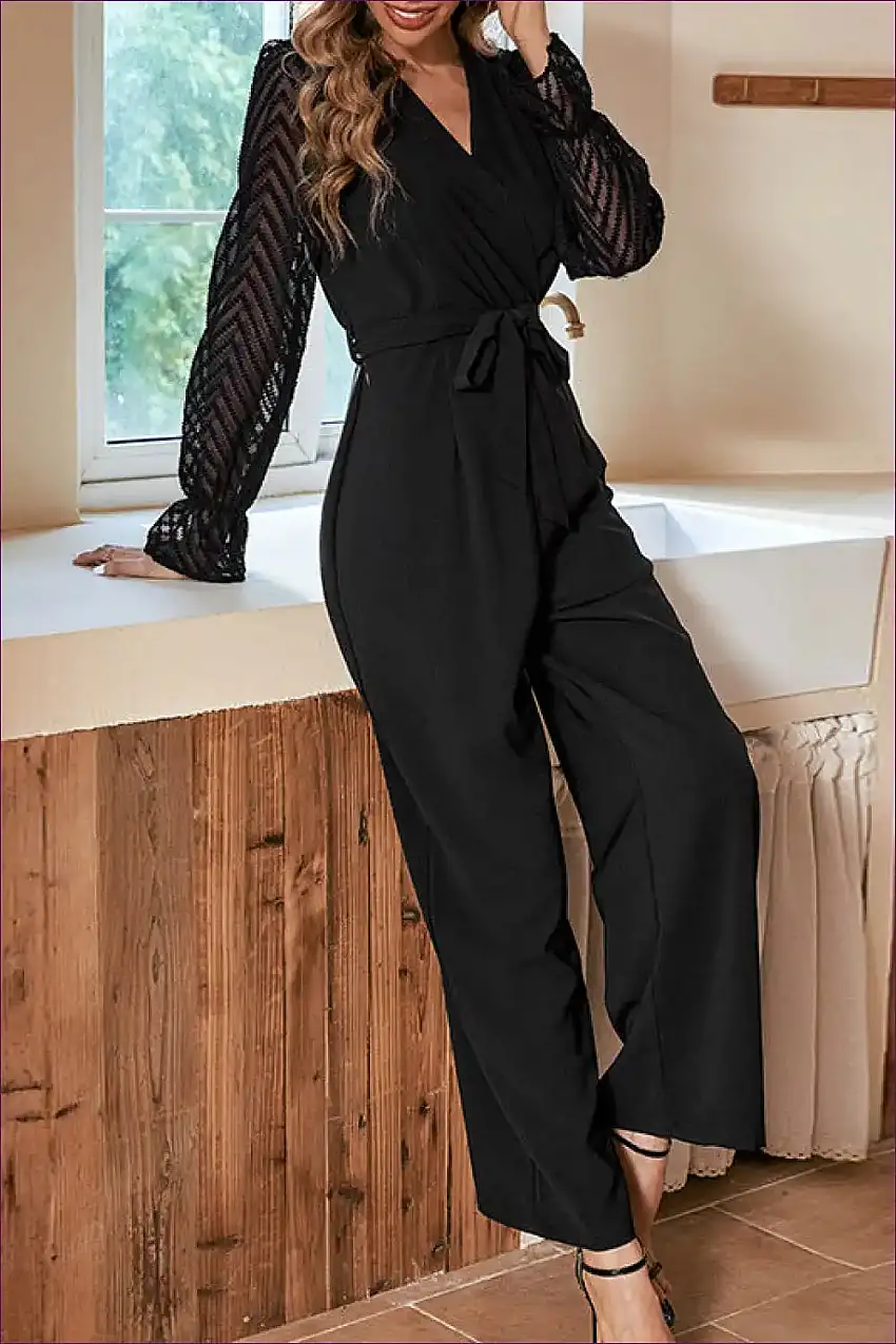 Belted Lace Jumpsuit - Autumn Elegance, Transform Your Evenings